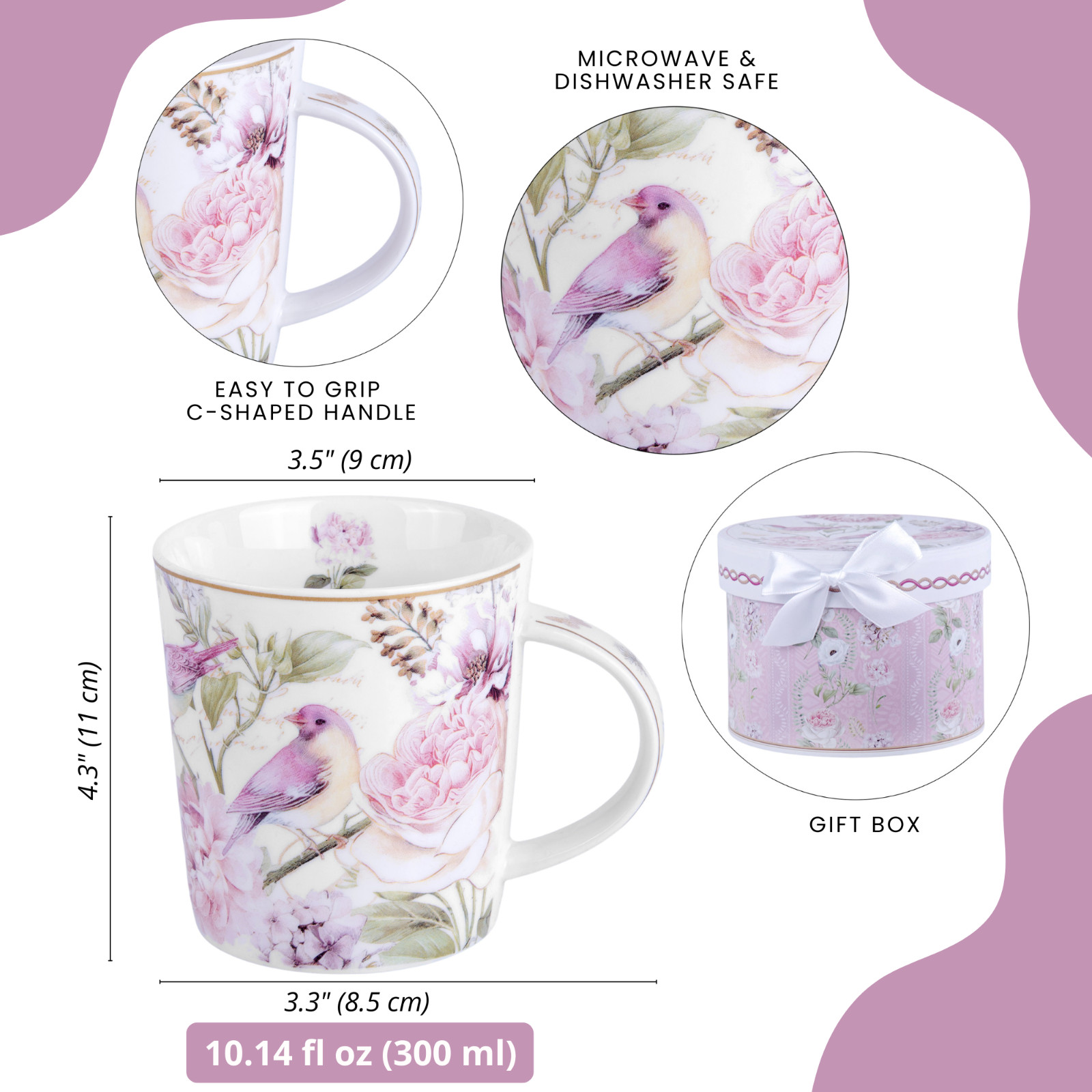 Birds in Rose Garden Bone China Mug Coffee Tea Mug 10 fl oz Mug