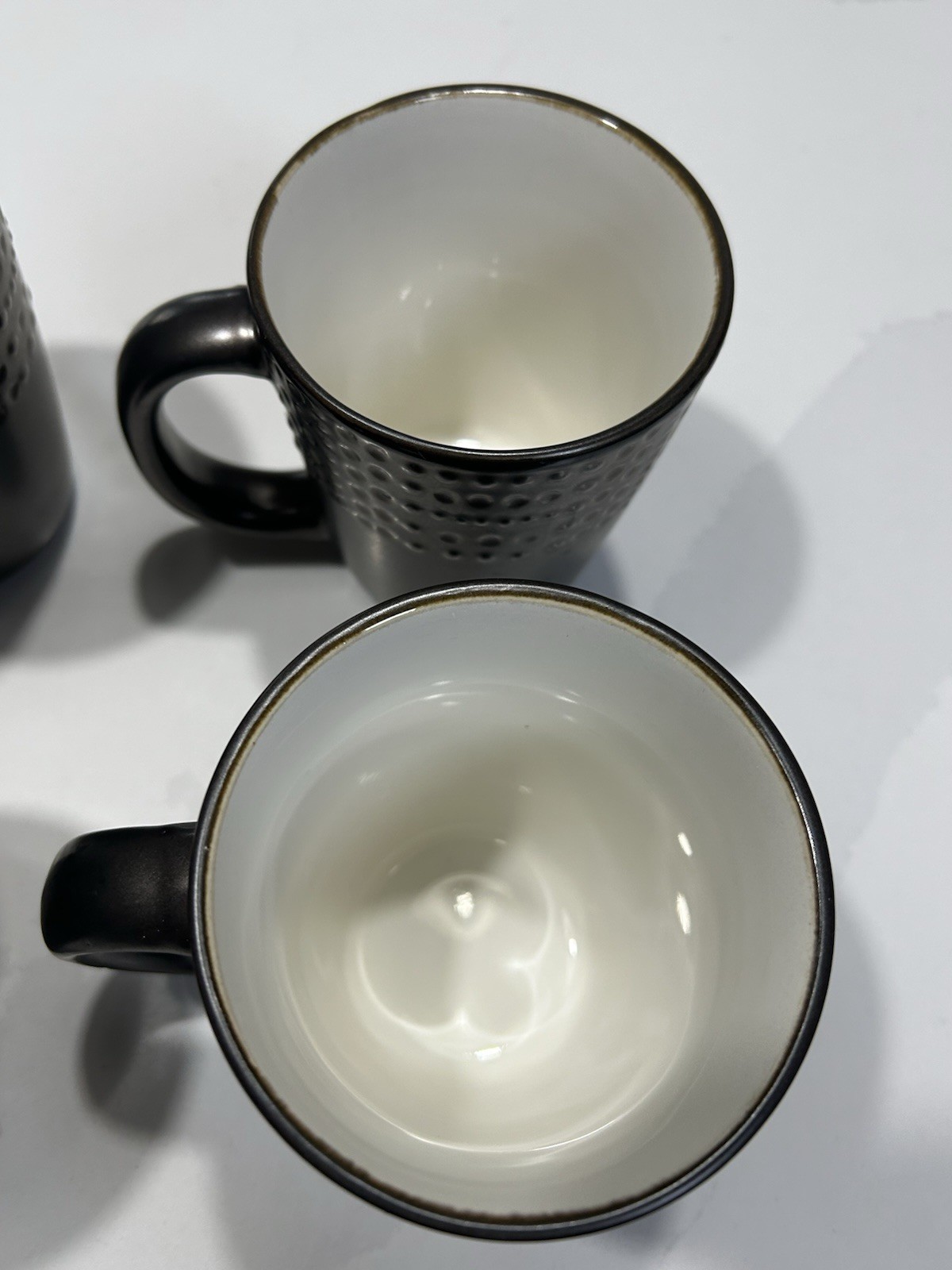 Gourmet Basics Metropolitan Dotted Coffee Mugs Set of 4 16oz Black/White