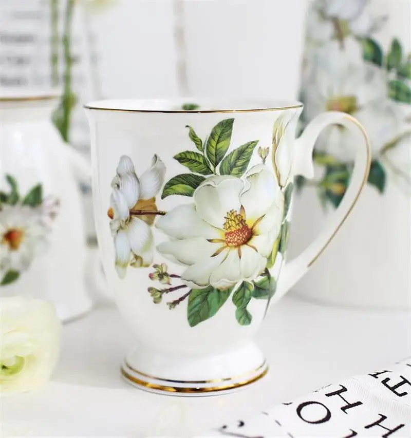 300ML, Bone China Funny Coffee Mugs, Porcelain Floral Painting, Vintage Countrys