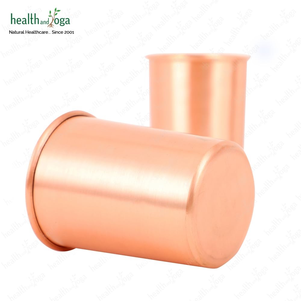 2Pcs Pure Copper Tumbler Cups 250ml Ayurvedic Health Drinking Water Glass Set
