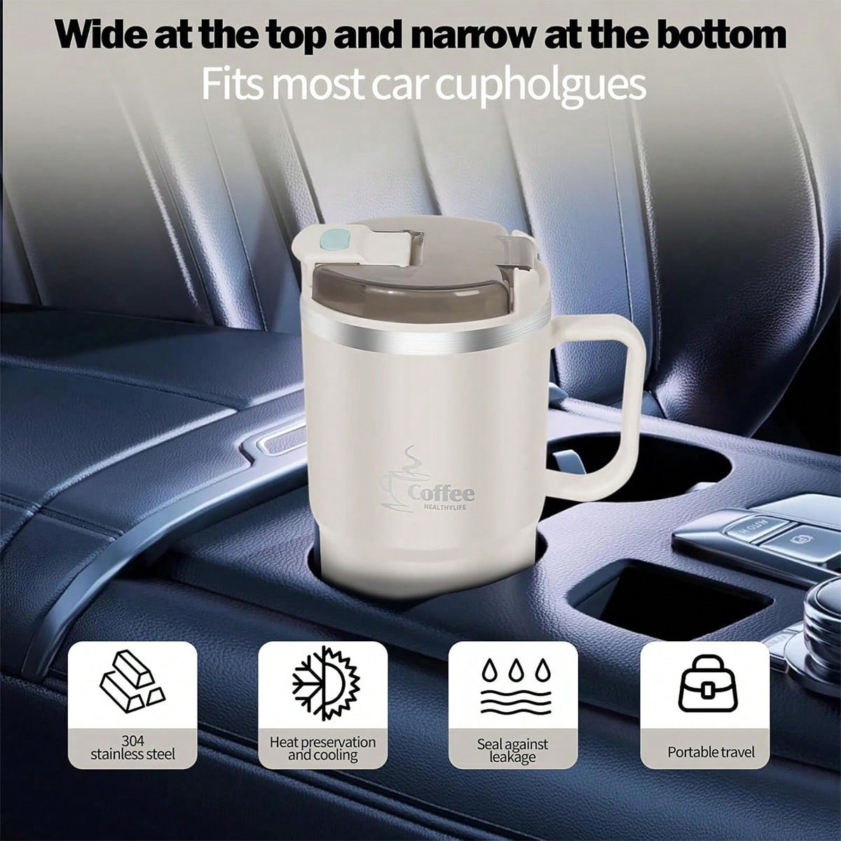 Stainless Steel Coffee Mug With Straw With Tea Divider, Outdoor Travel Mug