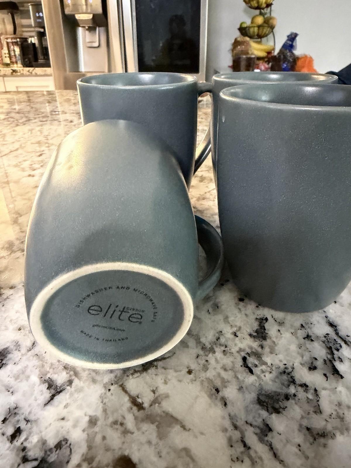 Elite Stoneware Gray Coffee Mugs Set of 4, 14 oz Dishwasher Microwave Safe