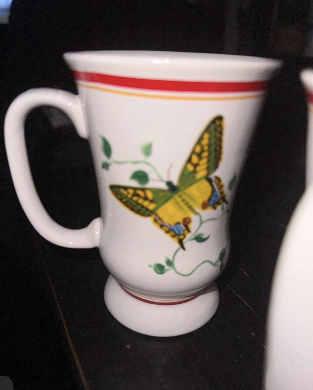B.I.A. Ceramic Pedestal Mugs 12 fl oz White Butterfly Design Set of 4