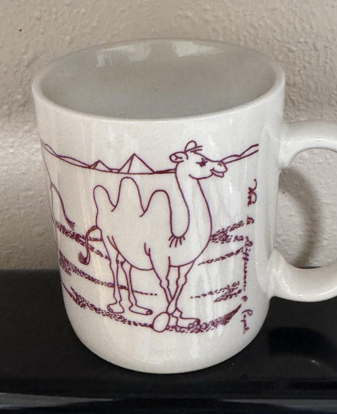Vintage Papel Camel Desert Scene Coffee Mug Cup Purple Line Art 4” Tall