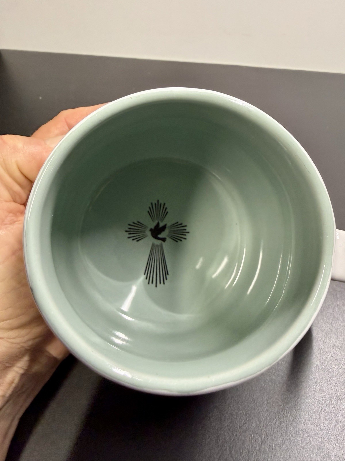 Coffee & Jesus Large Seafoam Green & White Ceramic Mug 16.0 oz 4.0” Cross Inside