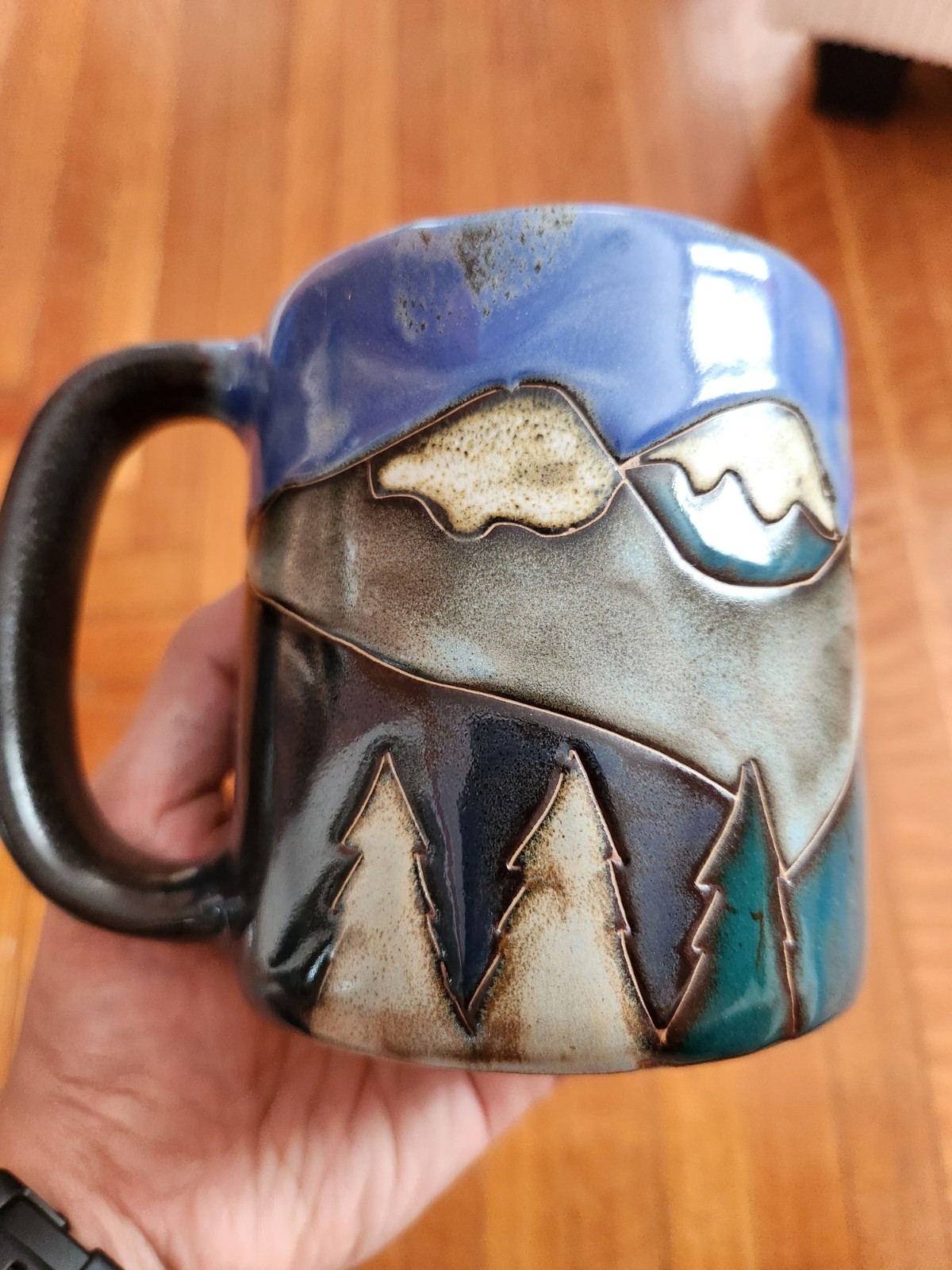 Mara Mexico Stoneware Coffee Mug Signed Etched Mountain Landscape 16 oz Studio A