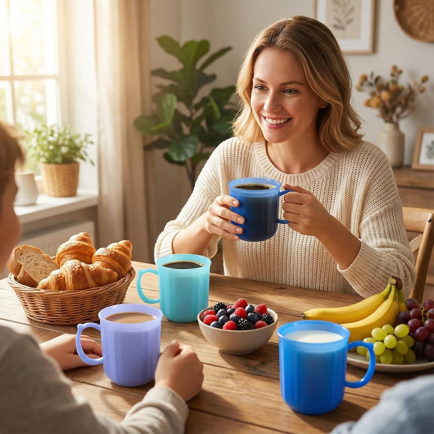 Plastic Coffee Mug 4 Set Microwave and Dishwasher Safe – BPA Free Reusable Cups