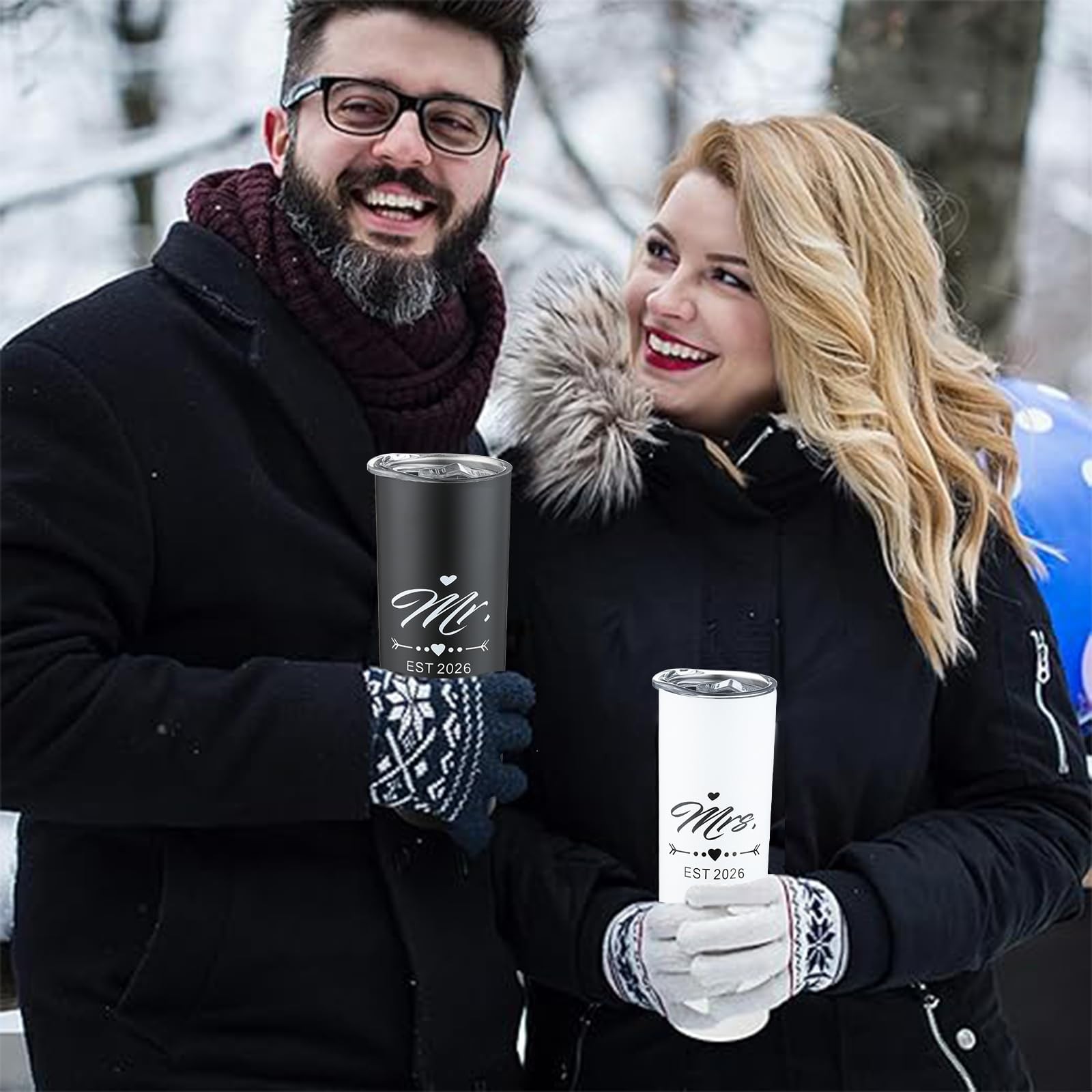 Mr and Mrs 2026 20oz Travel Tumbler Set, Engagement Wedding Gifts for Couples