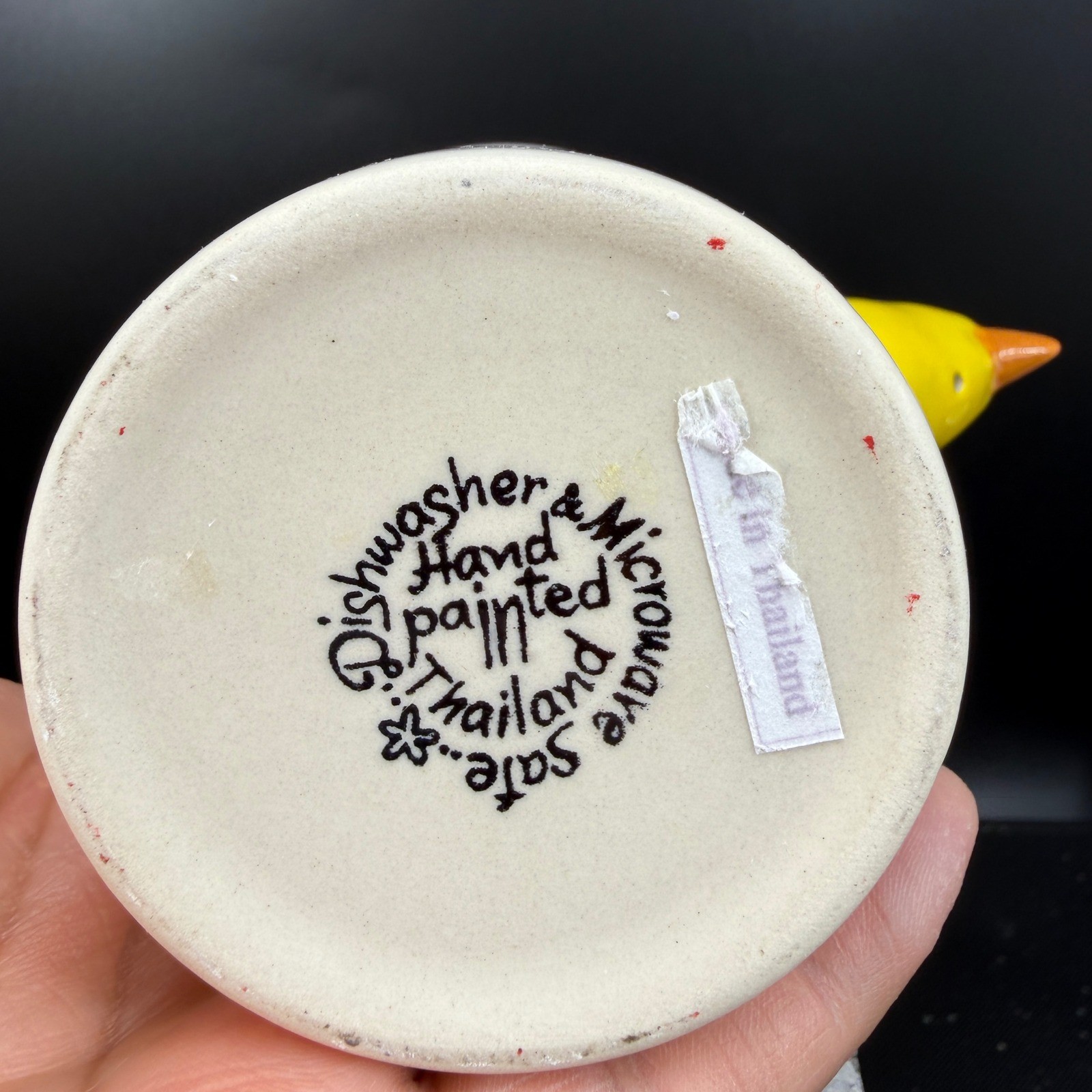 Hand Painted Goldfinch Bird Coffee Mug 3D Handle Ceramic Tea Cup Thailand 3.5in