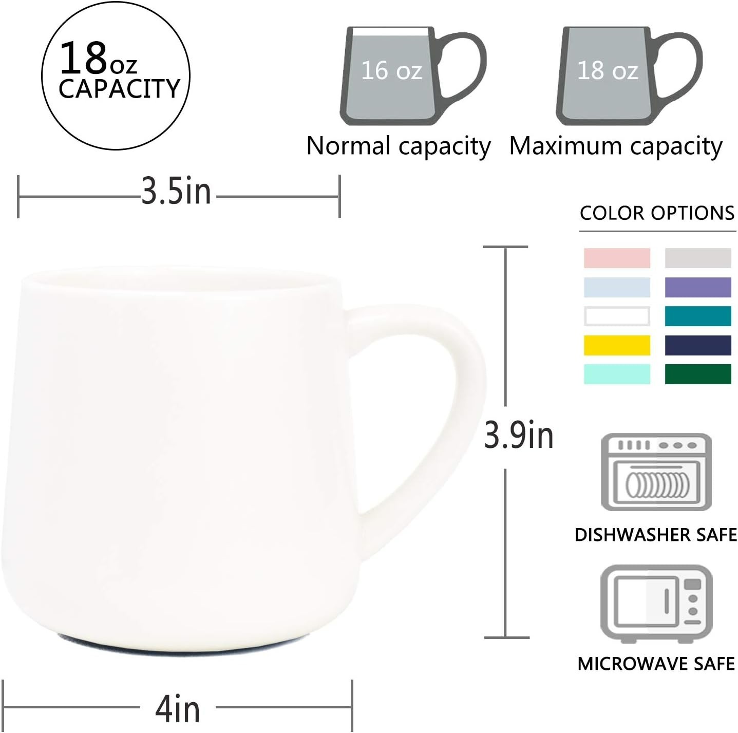 Elegant 18 oz Glossy Ceramic Coffee Mug – Microwave & Dishwasher Safe
