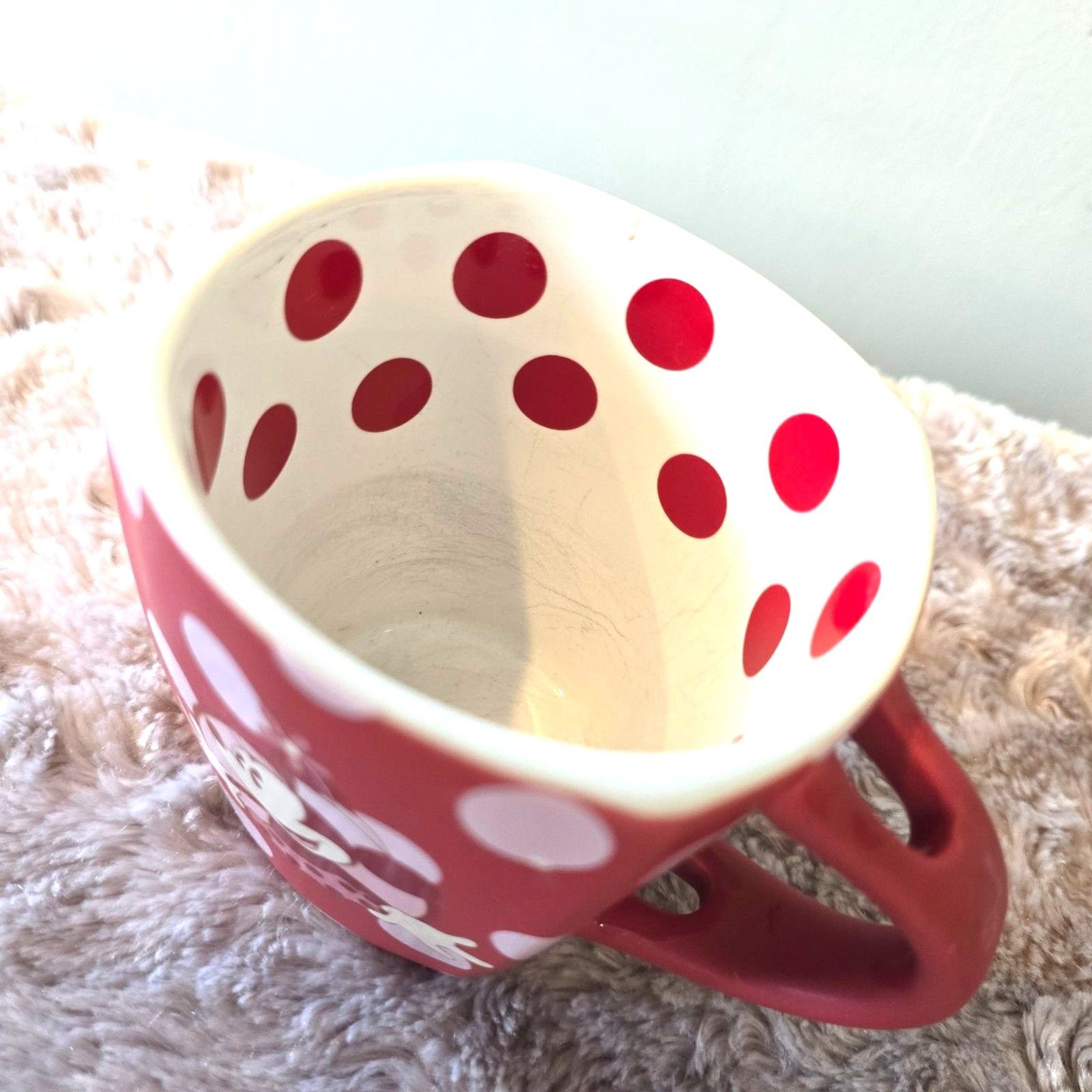 Disney Parks Minnie Mouse Mug Red White Polka Dot Ceramic Thailand
