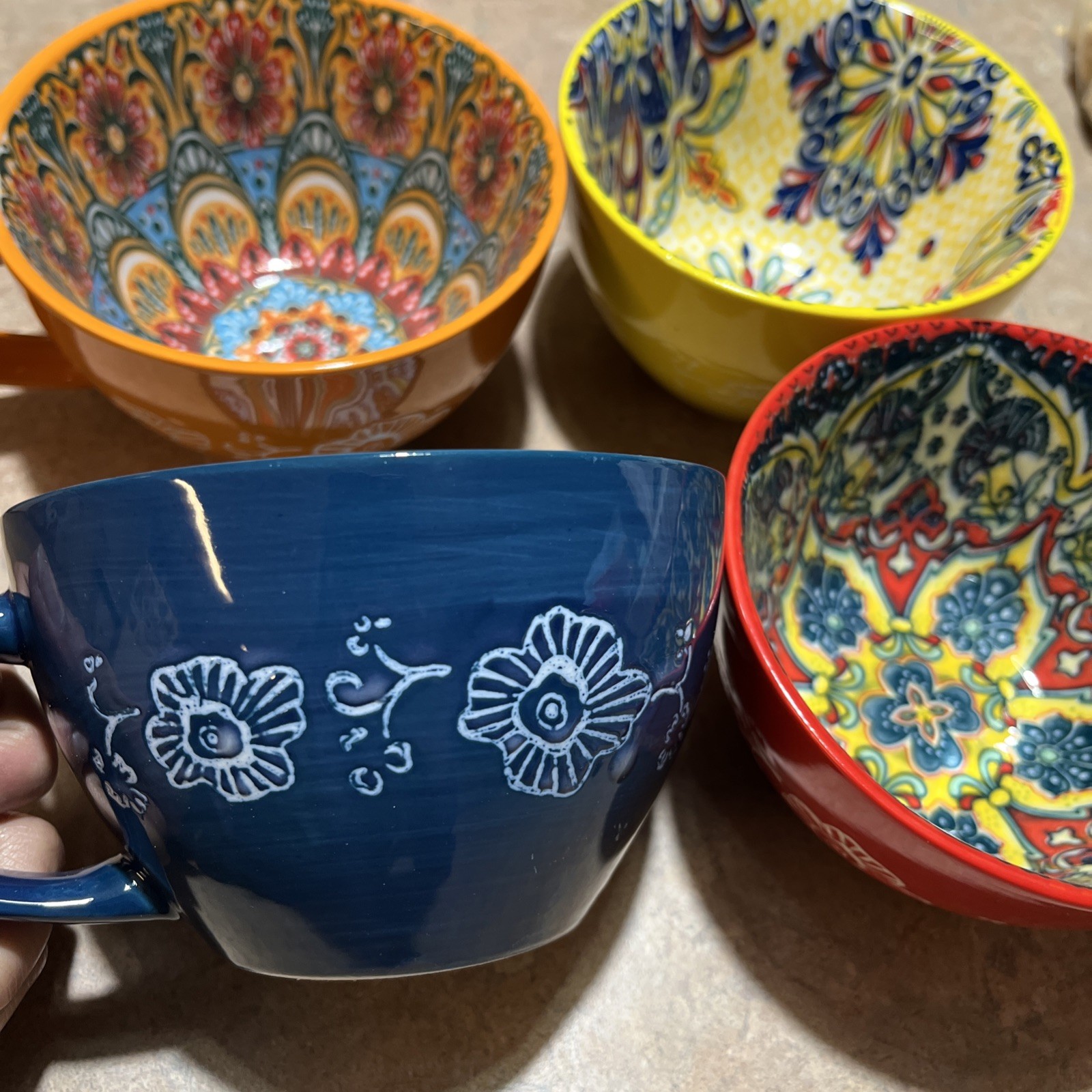 Coffee Mug Set of 4, 15 oz Boho Coffee Mug Ceramic with Handle, Porcelain Tea Cu