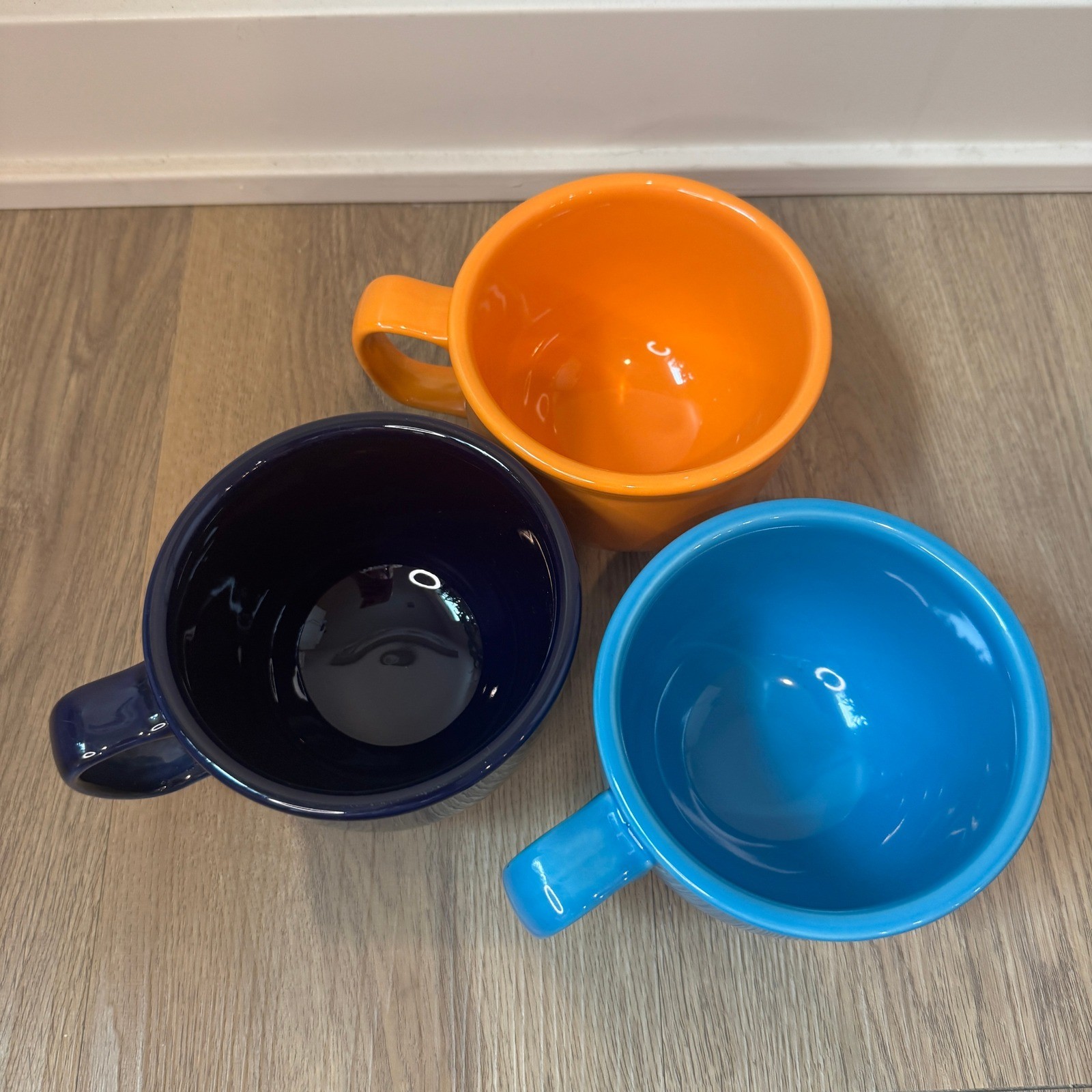 Fiestaware Jumbo Chili Mugs Set of 3 Cobalt Poppy Peacock Blue 18oz Cups USA