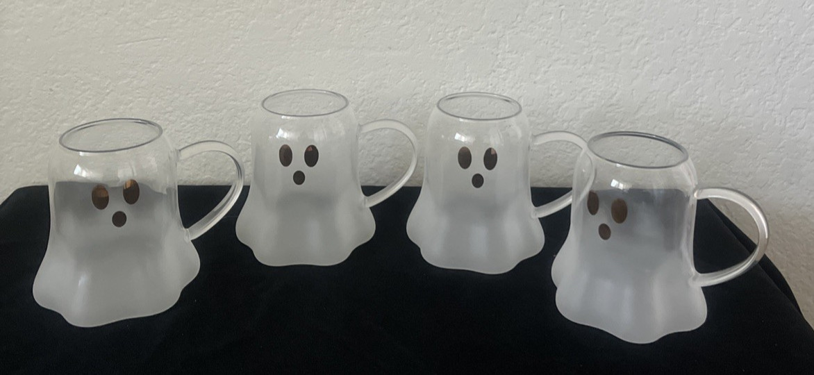 New Anthropologie SET OF FOUR Ghost Borosilicate Glass MugS