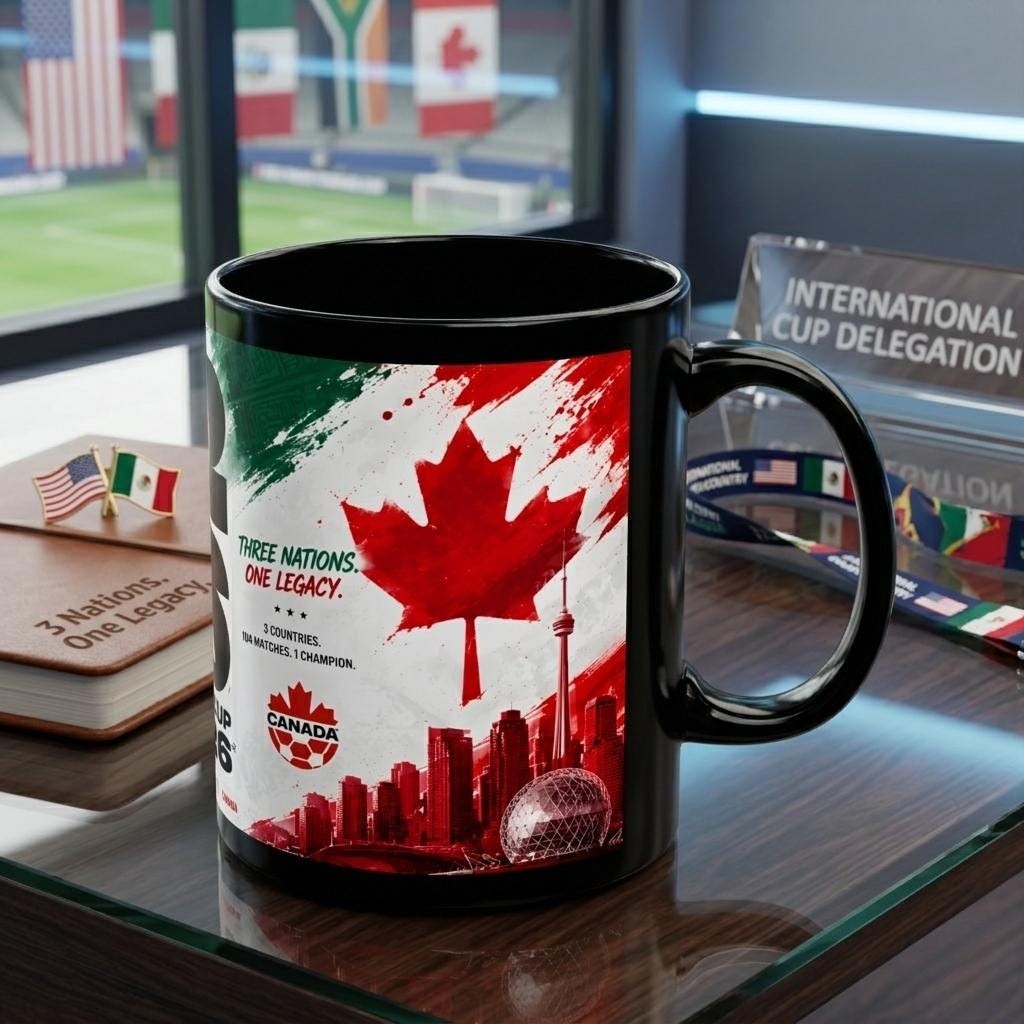 FIFA World Cup 2026 Logo and Trophy Black Mug Soccer Tournament Coffee Cup