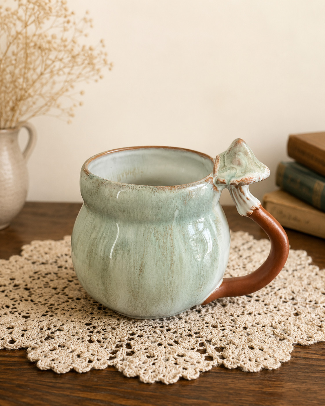 Handcrafted Mushroom Stoneware Woodland Rustic Coffee Mug Tea Cup Drip Glaze
