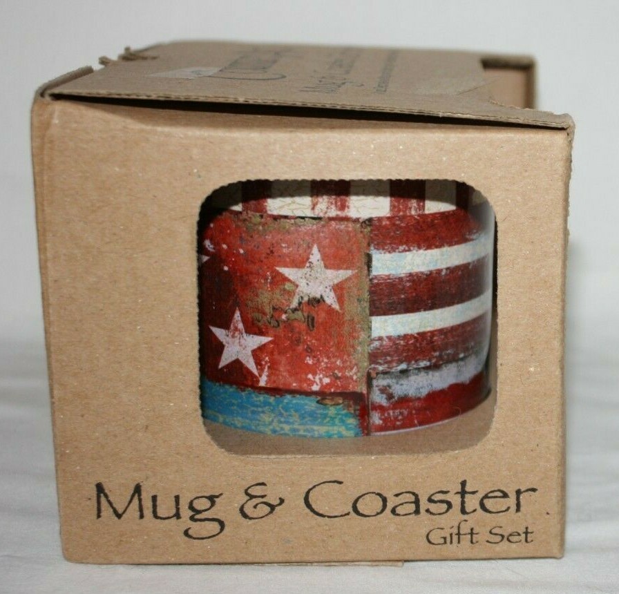 Counter Art 11oz Mug 4″ Stone Coaster Gift Set Patriotic Patchwork