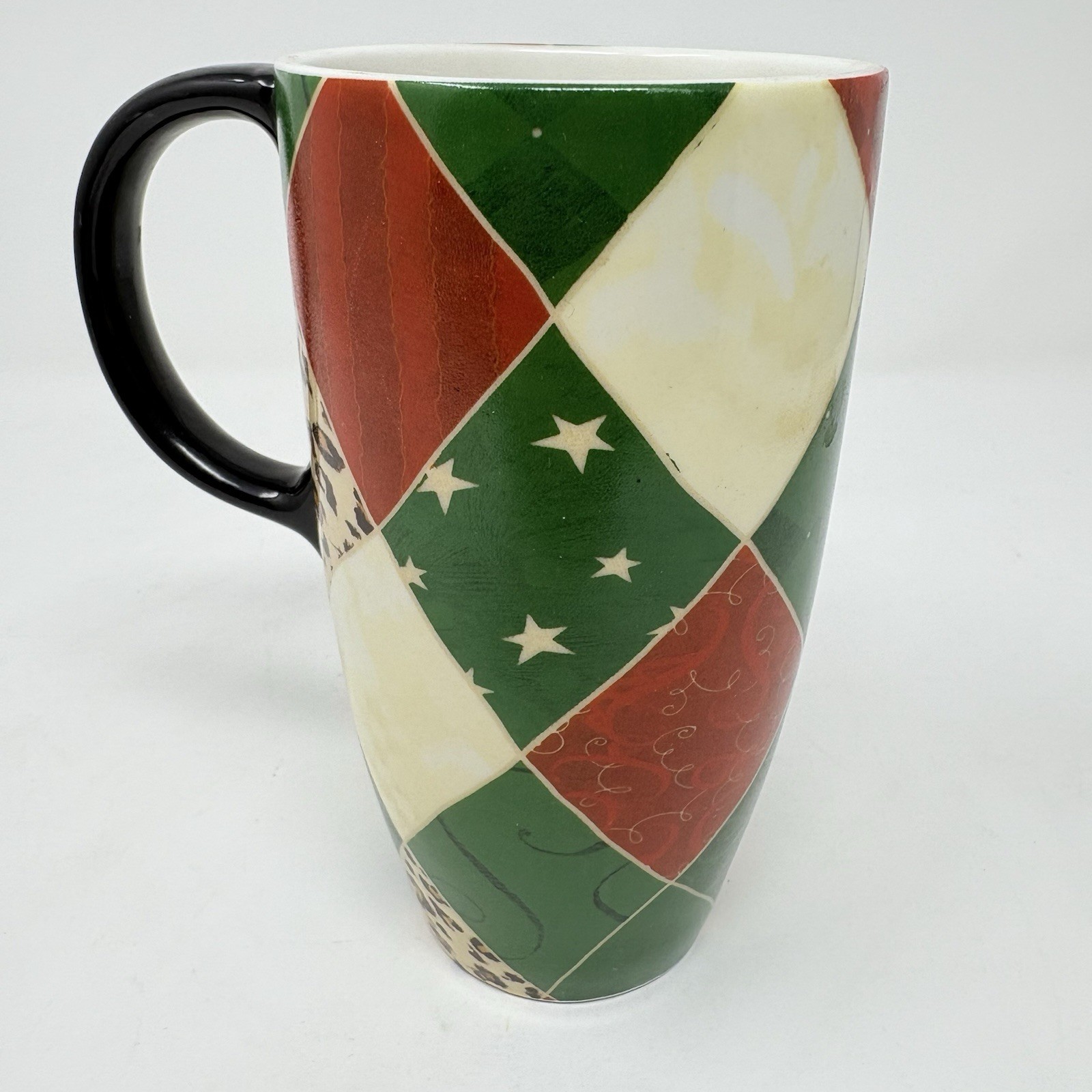 New! Hobby Lobby Red Green Leopard Print Grid Coffee Mug 20 oz 6.25″ Tall