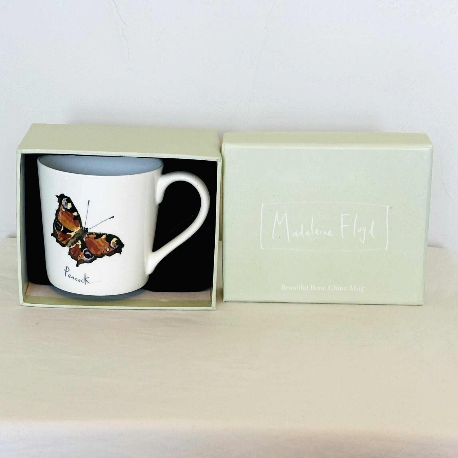 New Madeleine Floyd Mug Cup Peacock Butterfly 2014 England Bone China 250 ml