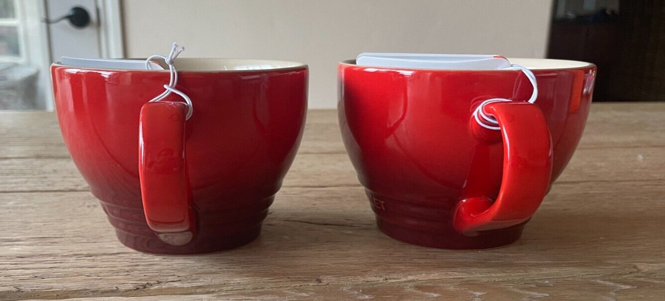 Le Creuset Stoneware Set of 2 Giant Cappuccino Bistro Mug 14 oz Cerise Red NEW