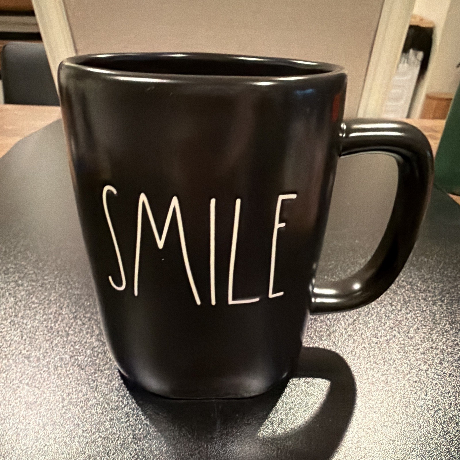 SMILE Novelty Ceramic Coffee Mug, Black/White Lettering, Round, 16 fl oz