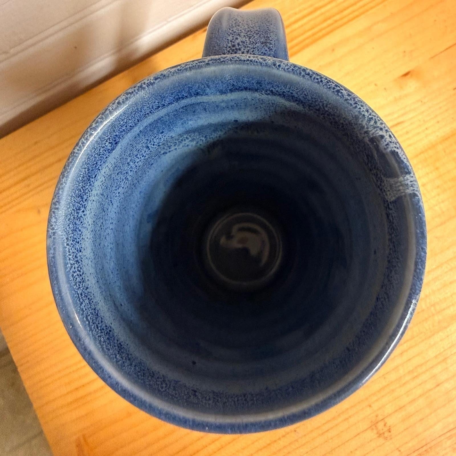 Handmade Studio Art Pottery Tall Mug Blue Glaze Swirl Cozy Coffee Tea 12oz. Mug