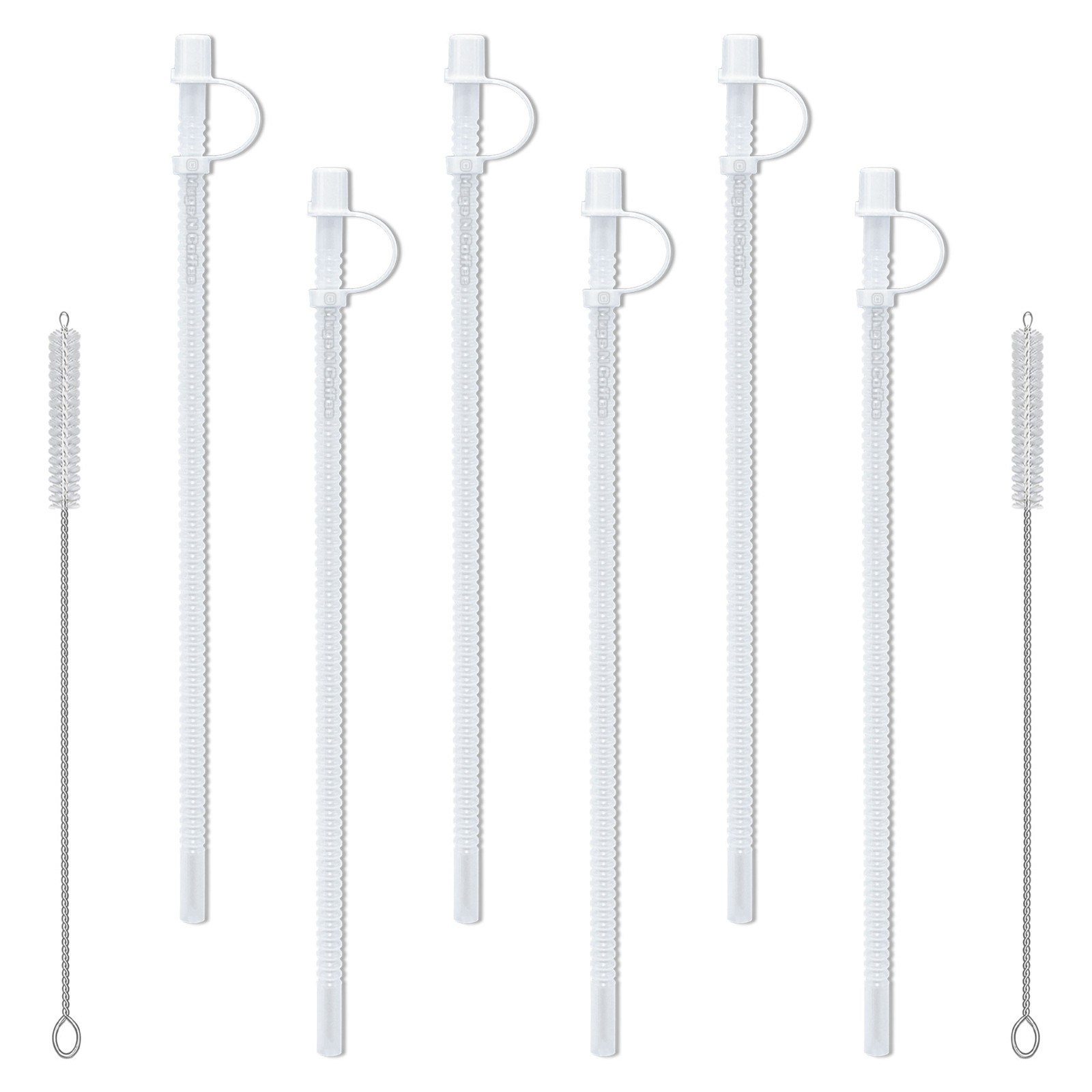 15” Flexible Corrugated Straws with Caps (6-Pack) with 2 Cleaning Brushes – USA
