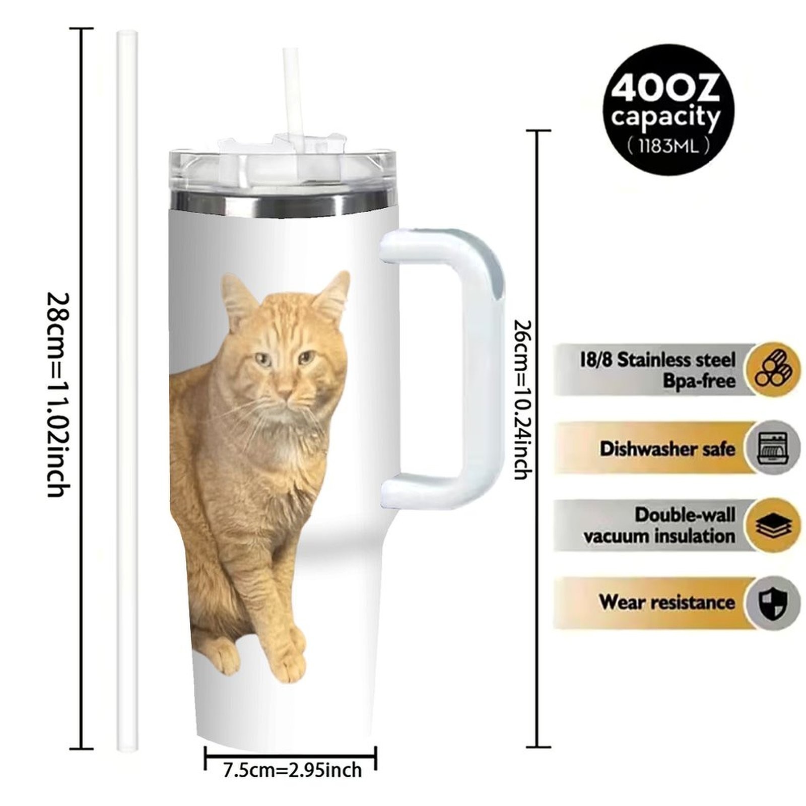 Personalized Engrave Photo Text Drink Tumbler With Lid Straw Laser Printing Gift