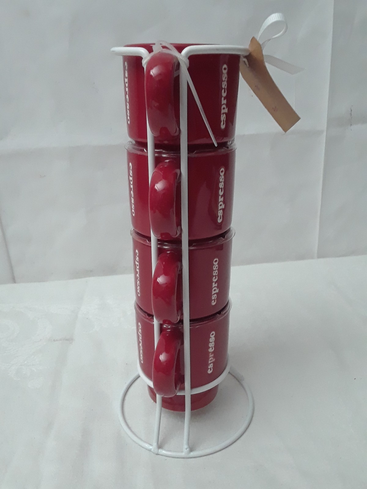 Signature Housewares Expresso Coffee Set (4) Red Design with Stand