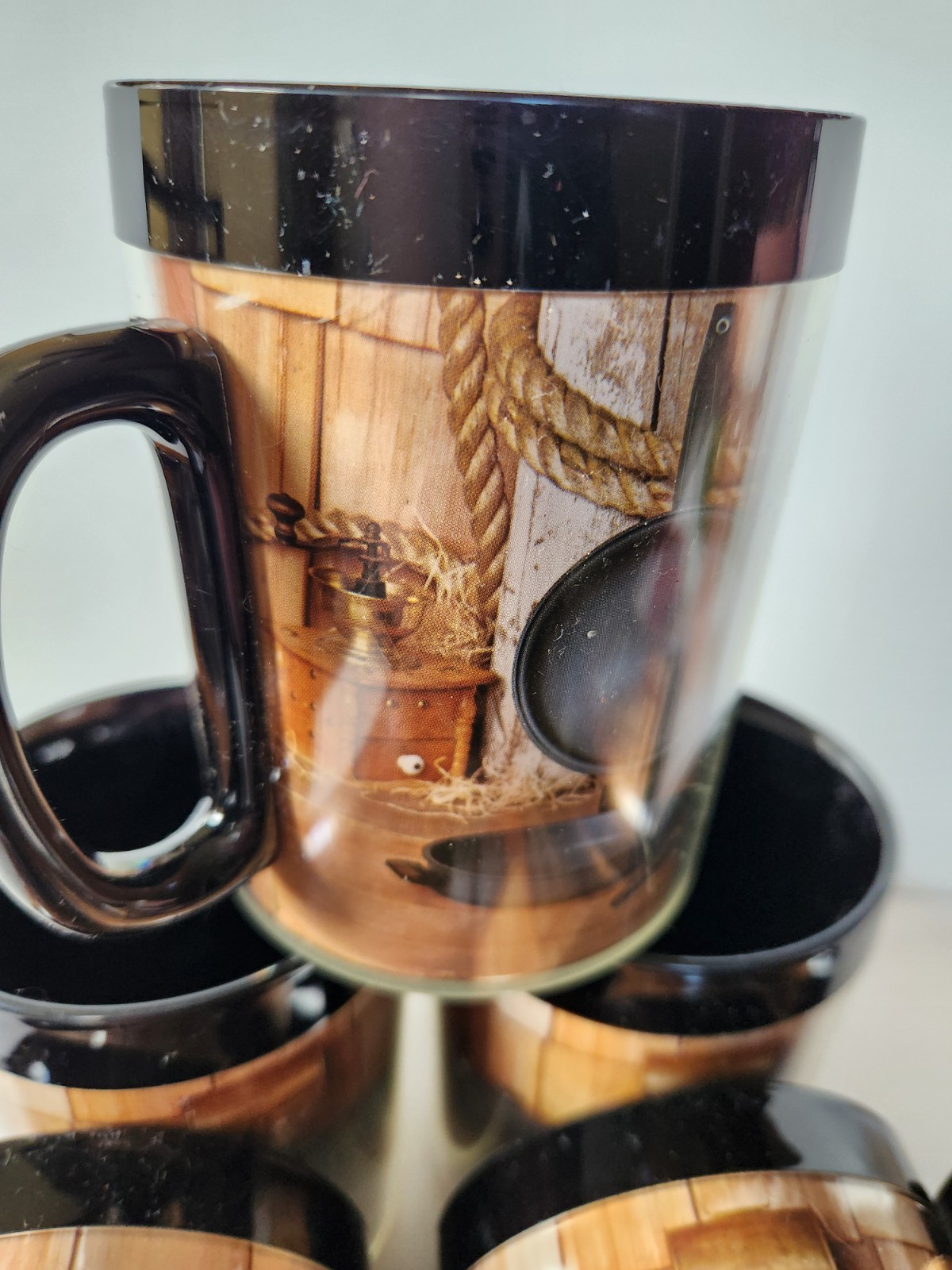 6 West Bend, Insulated Mugs Thermo Serv Made USA Camp, Old Times, Country Farm