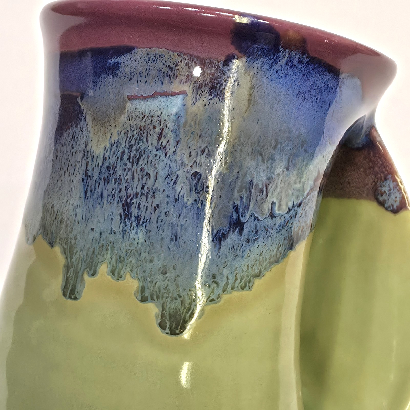Neher 16oz Right Hand Handwarmer Mug 3 Color Drip Glaze Pottery Green Blue 2011