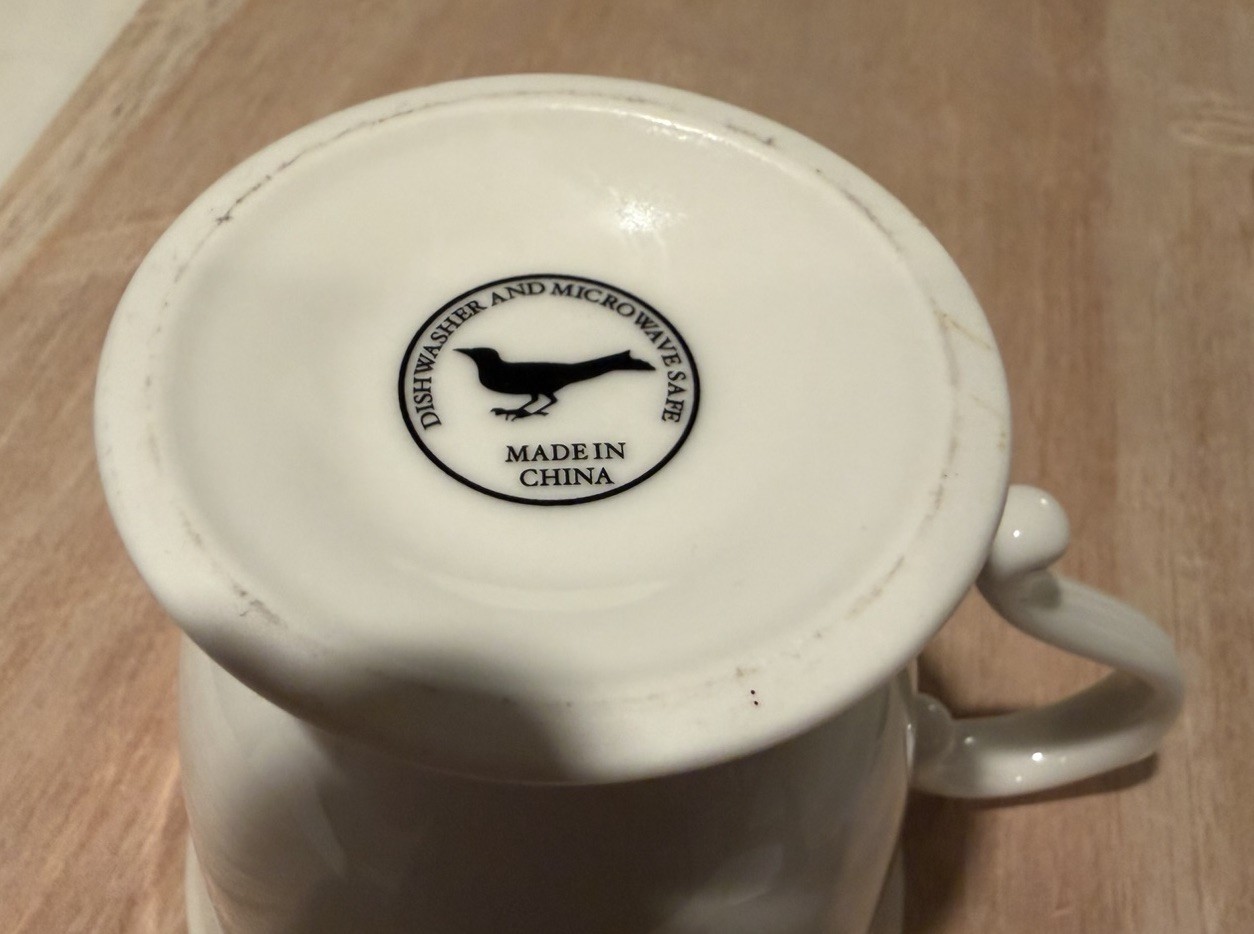 White Ceramic Pedestal Mug Black Floral Letter Decor Dishwasher Microwave Safe