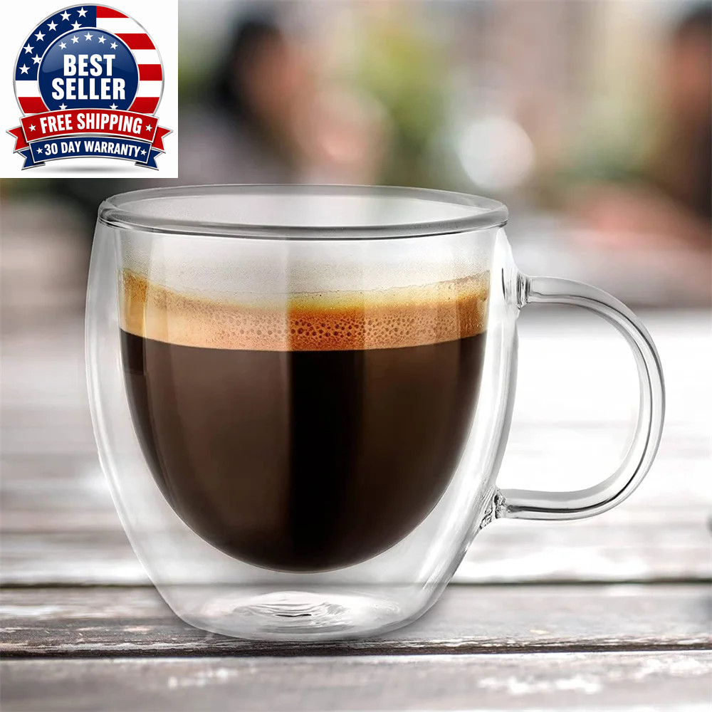 250Ml Double Walled Glass Coffee Mugs Insulated Borosilicate Glass Coffee Cups w