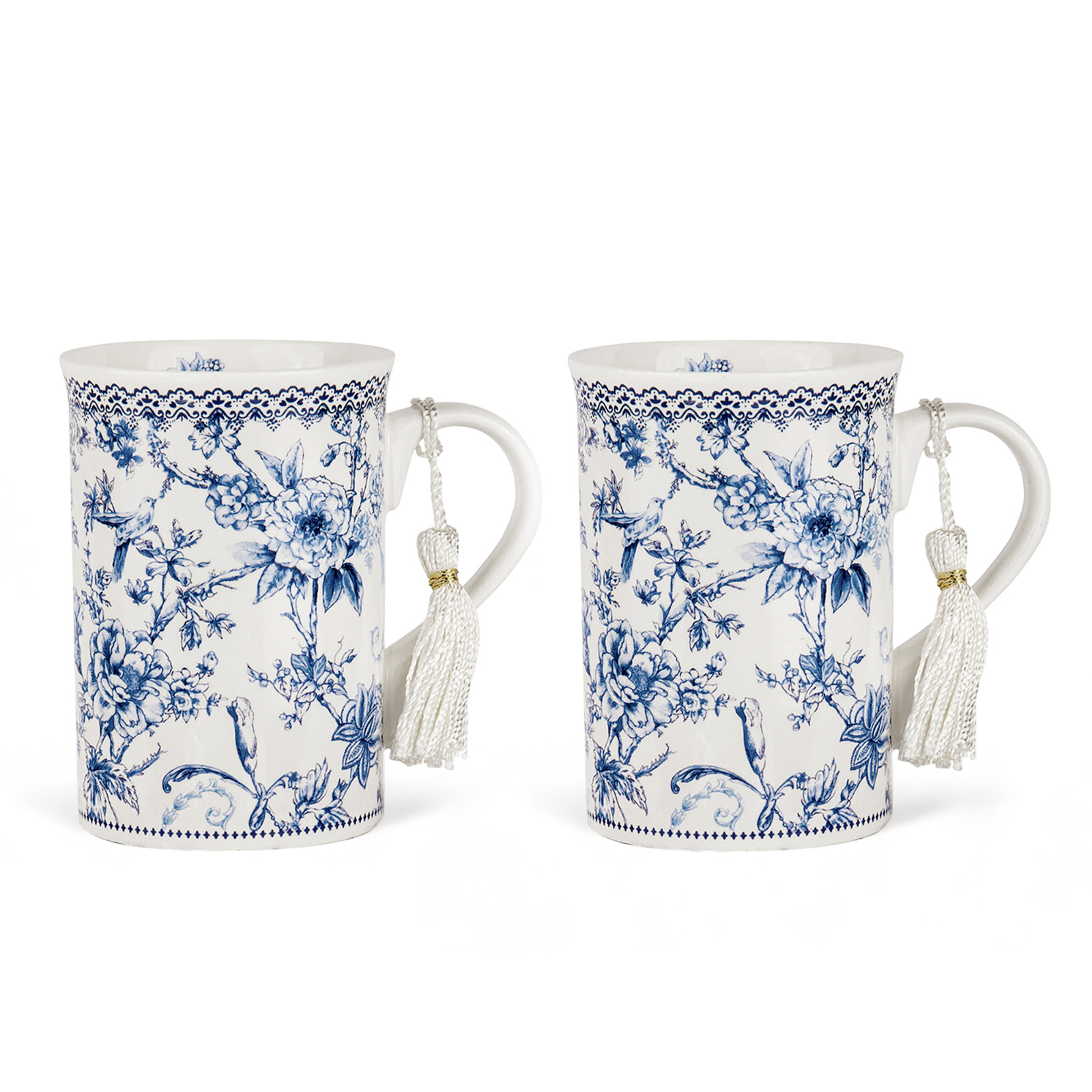 Blue Flowers Bone China Mug Porcelain Cup Coffee Tea Mug Blue White Mug 320 ml