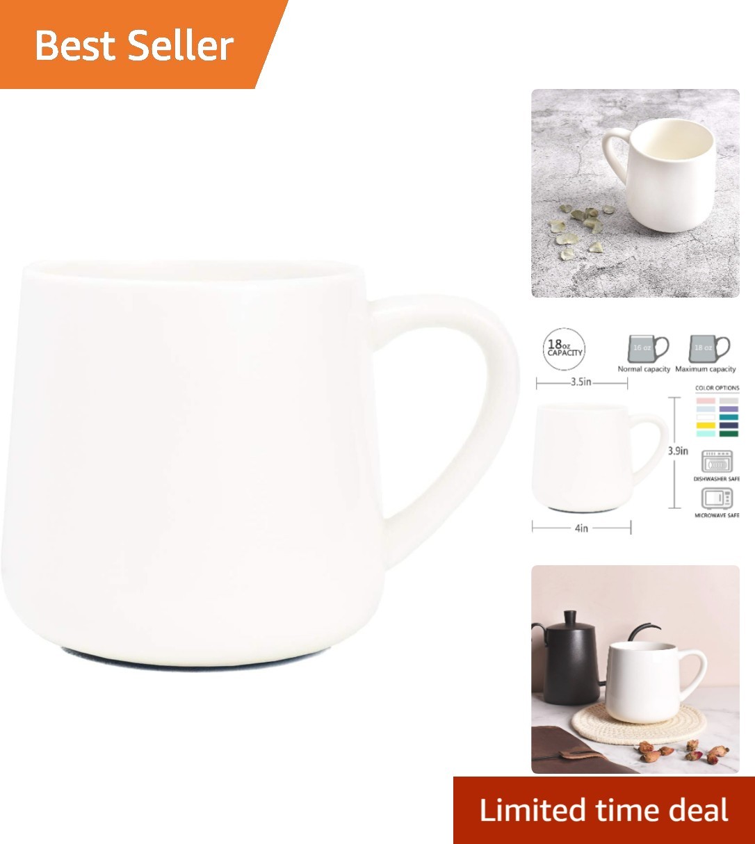 Elegant 18 oz Glossy Ceramic Coffee Mug – Microwave & Dishwasher Safe