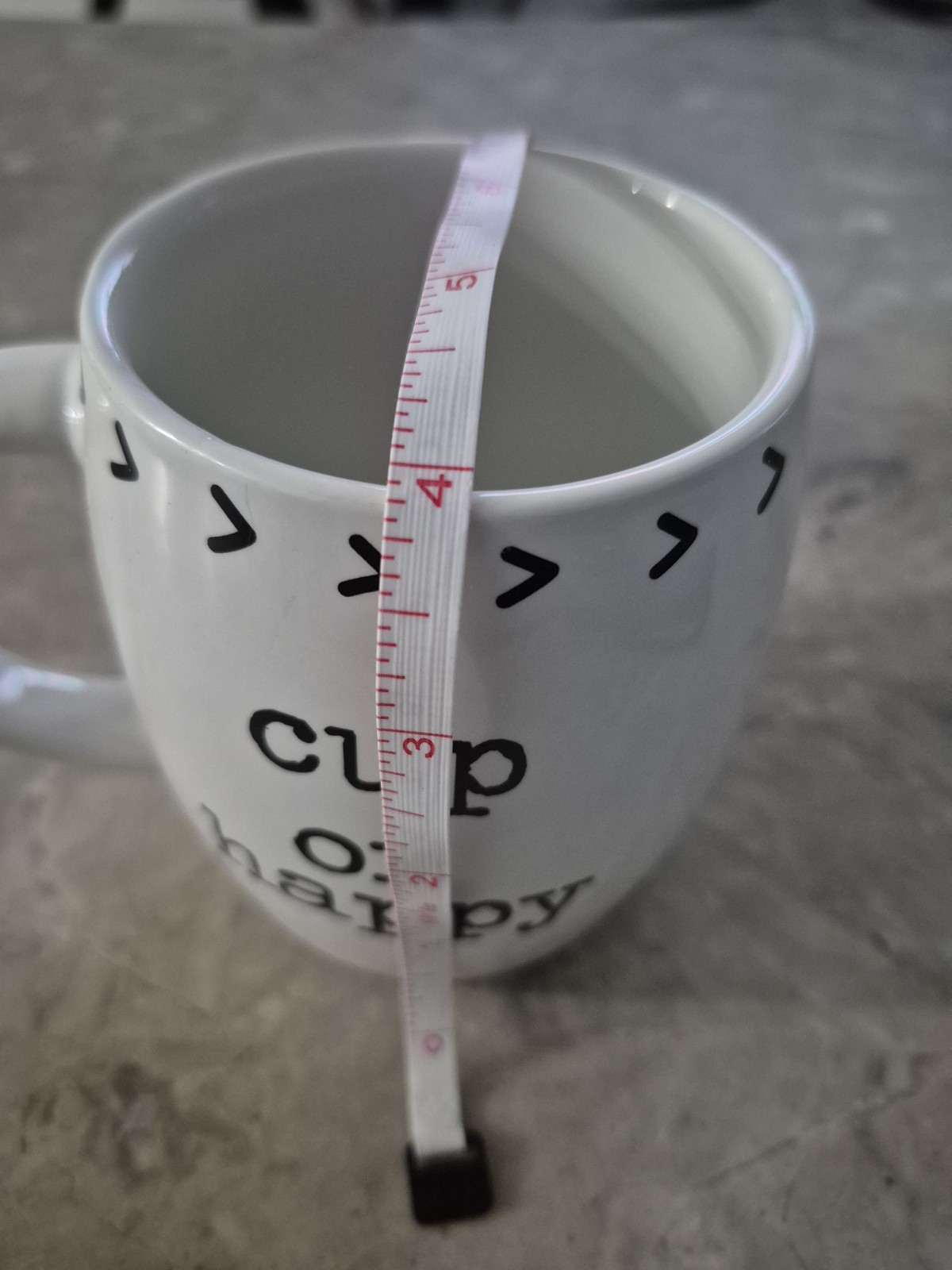 White Ceramic 14 oz Coffee Mug “Cup of Happy” Black Text Novelty Design
