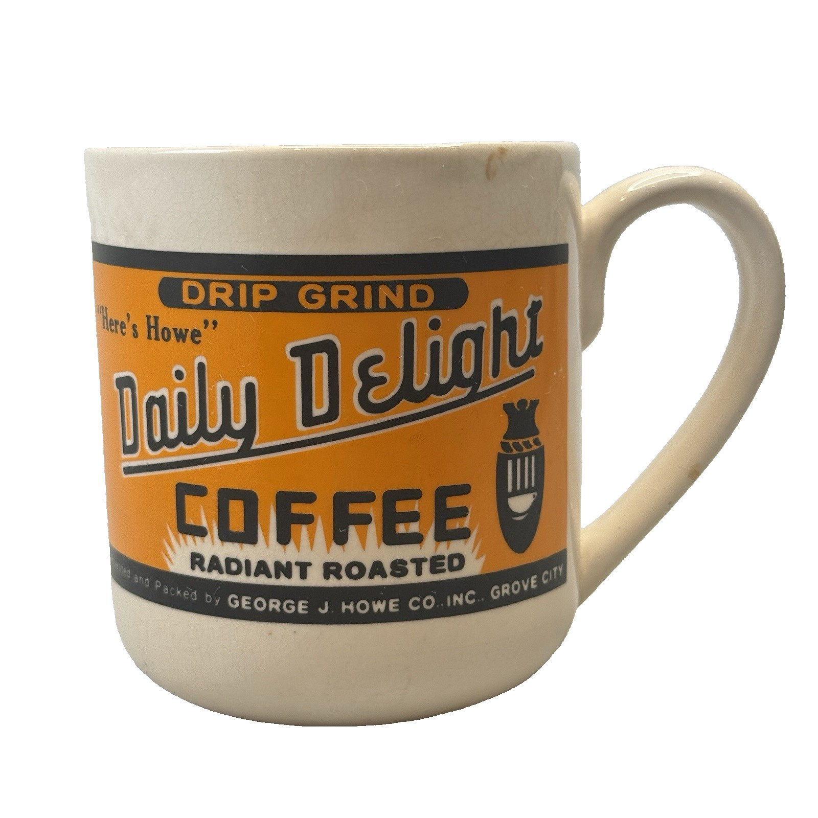 DRIP GRIND DAILY DELIGHT COFFEE MUG TEA CUP. Art Deco Print Mug EUC