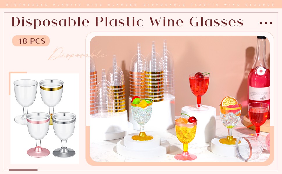 48 Pcs Disposable Plastic Wine Glasses 6 oz Party Wine Cups Hard Plastic