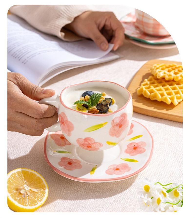 Cute 300ML Irregular Ceramic Mug Flower Heart Coffee Cup Milk Tea Mug Gift Kids