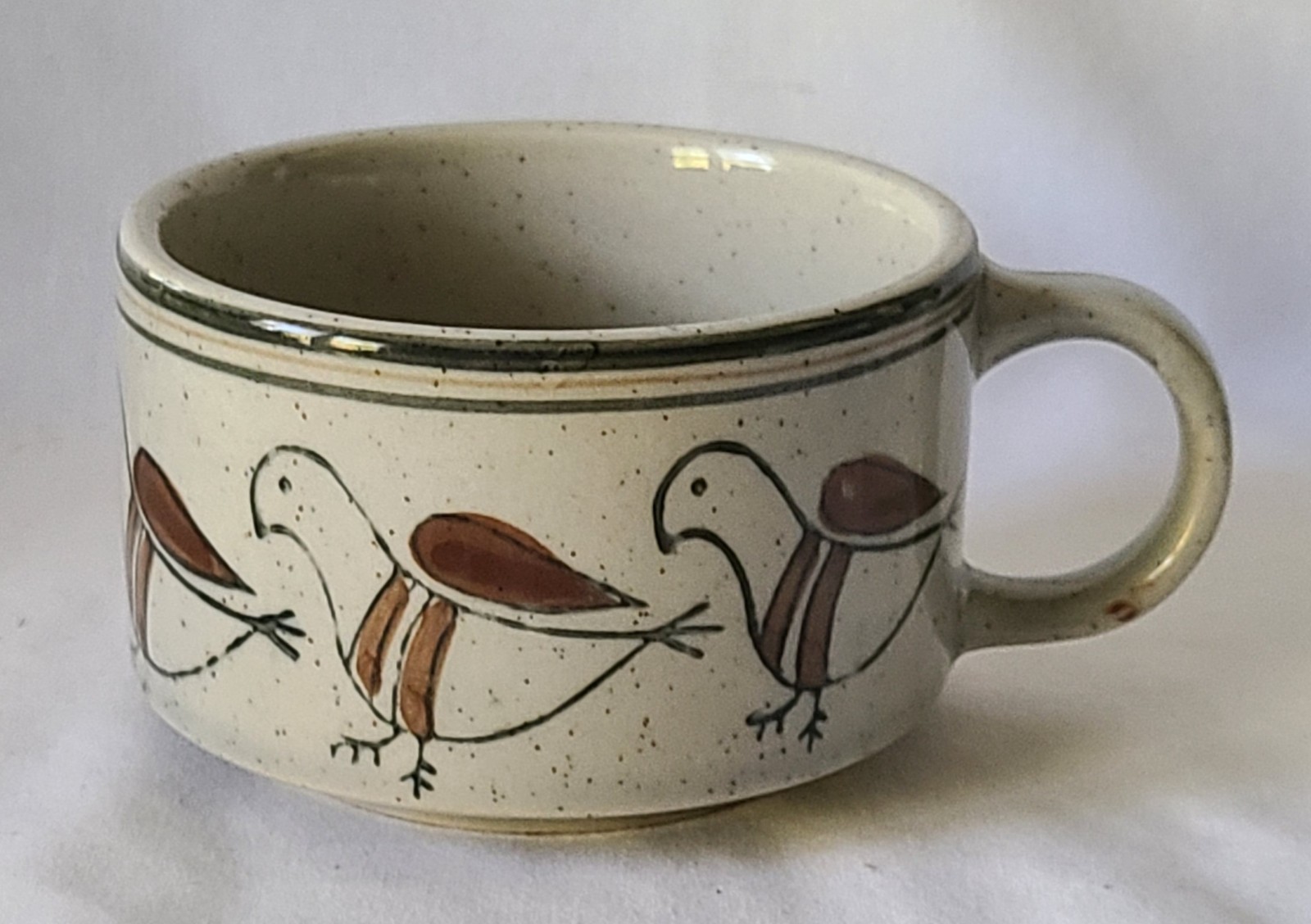 Otagiri Stoneware Bird Decor Soup Mug Speckled Japan