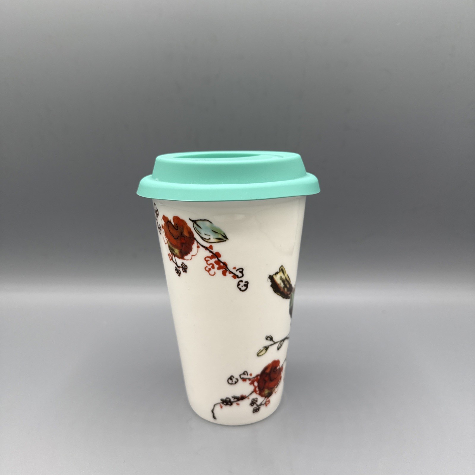 Lenox Chirp Porcelain Tumbler / Travel Coffee Mug Birds with Lid 10oz