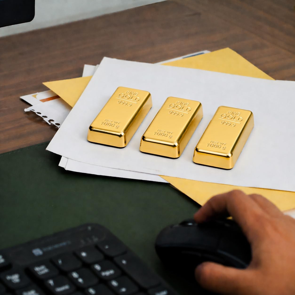 3 PCS Gold Bar Paperweight Fake Metal Desk Decor Realistic Replica Gift Home