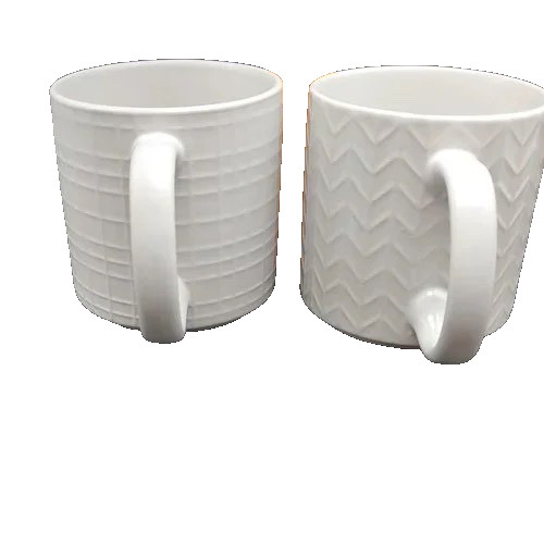 Potter’s Corner Large White Geometric Minimalist Art Deco 14oz Mugs-Set of 2