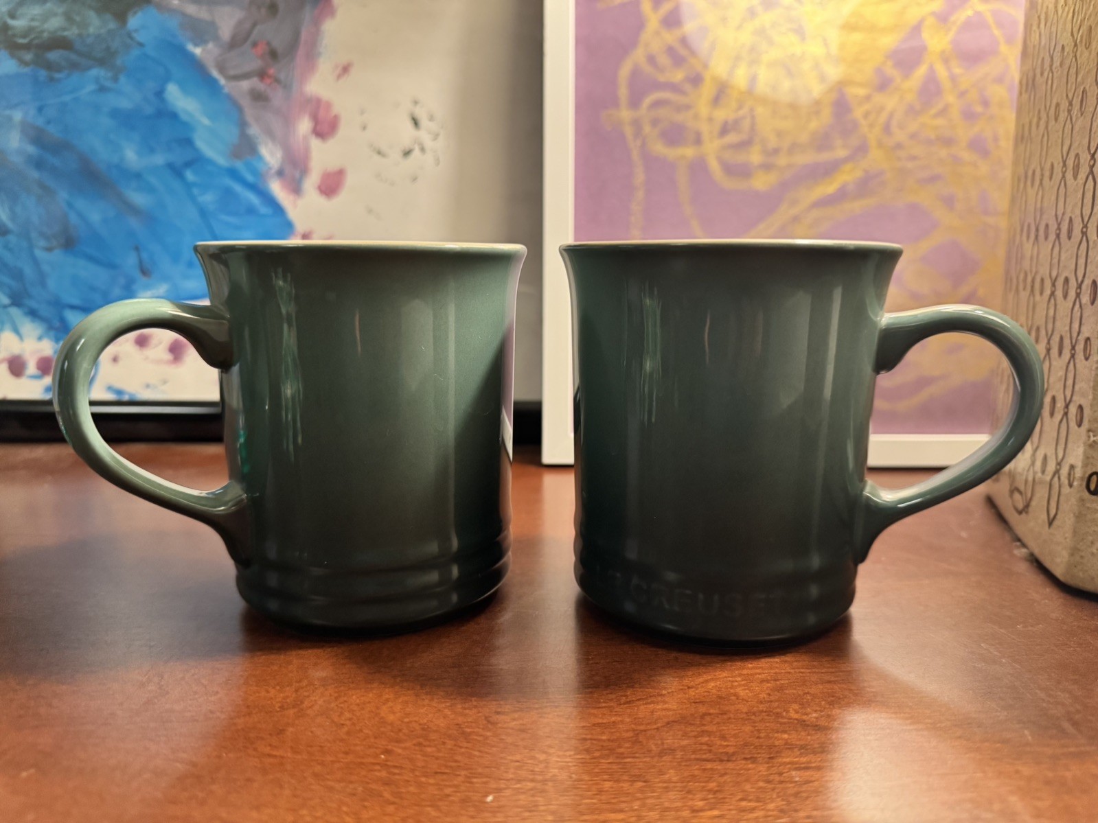 Le Creuset Mugs Set of 2 Coffee Mugs 14oz each Green Color