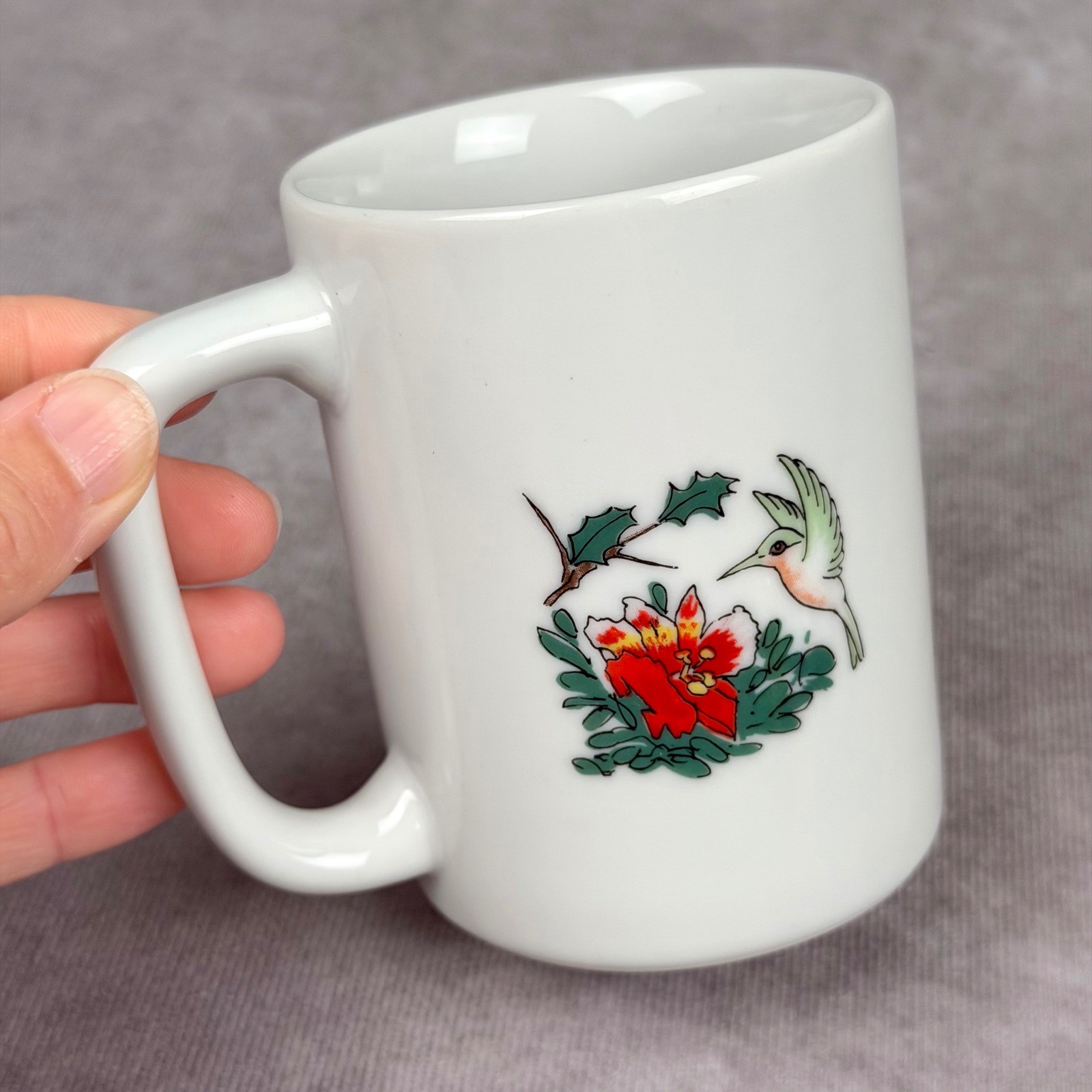 Otagiri Cindy Sugawara Tuxedo Cat Hummingbird Coffee Mug Japan Vintage White