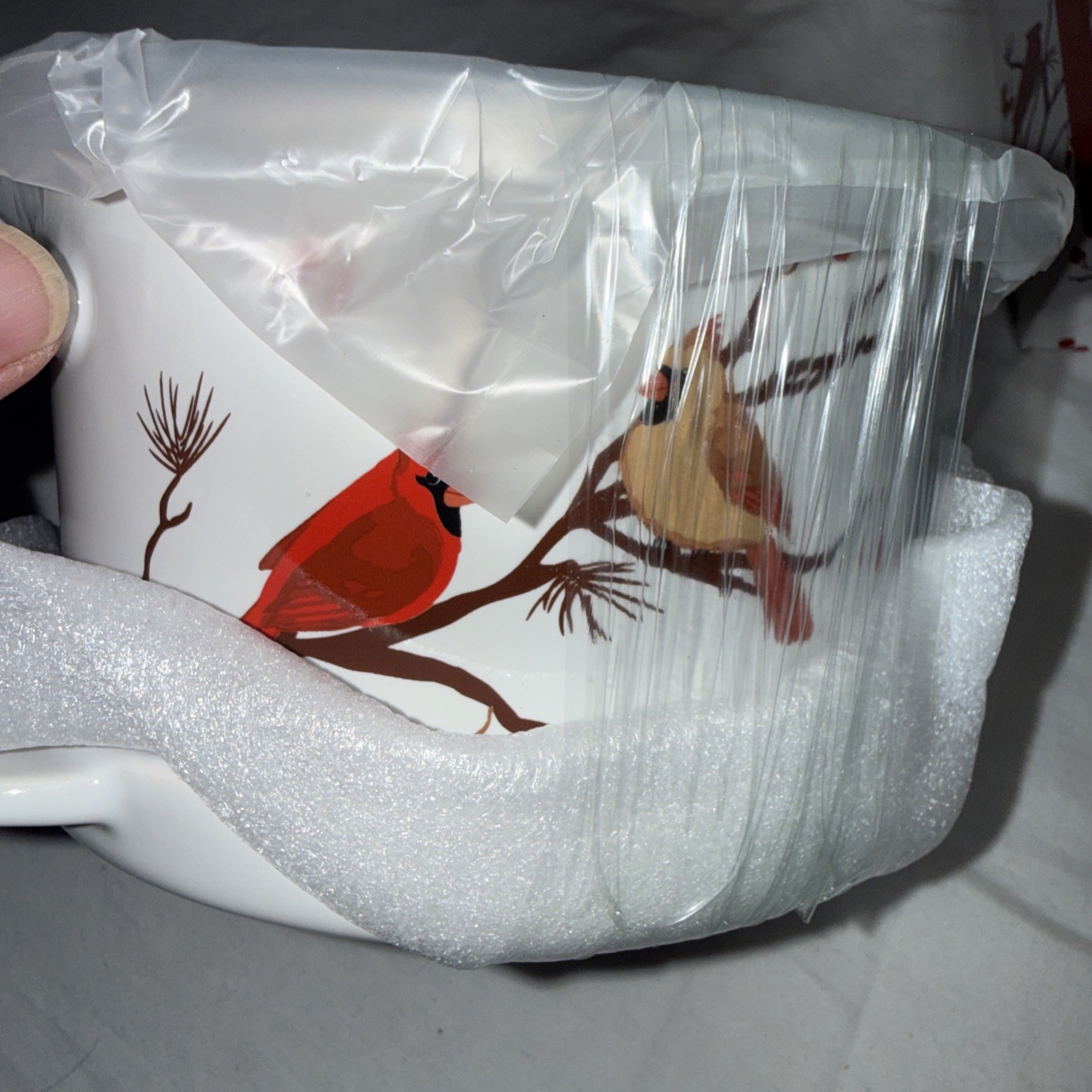 3 PC.Temp-tations Birchwood Tree Cardinal Birds 25oz Meal Mug & Lids Nib