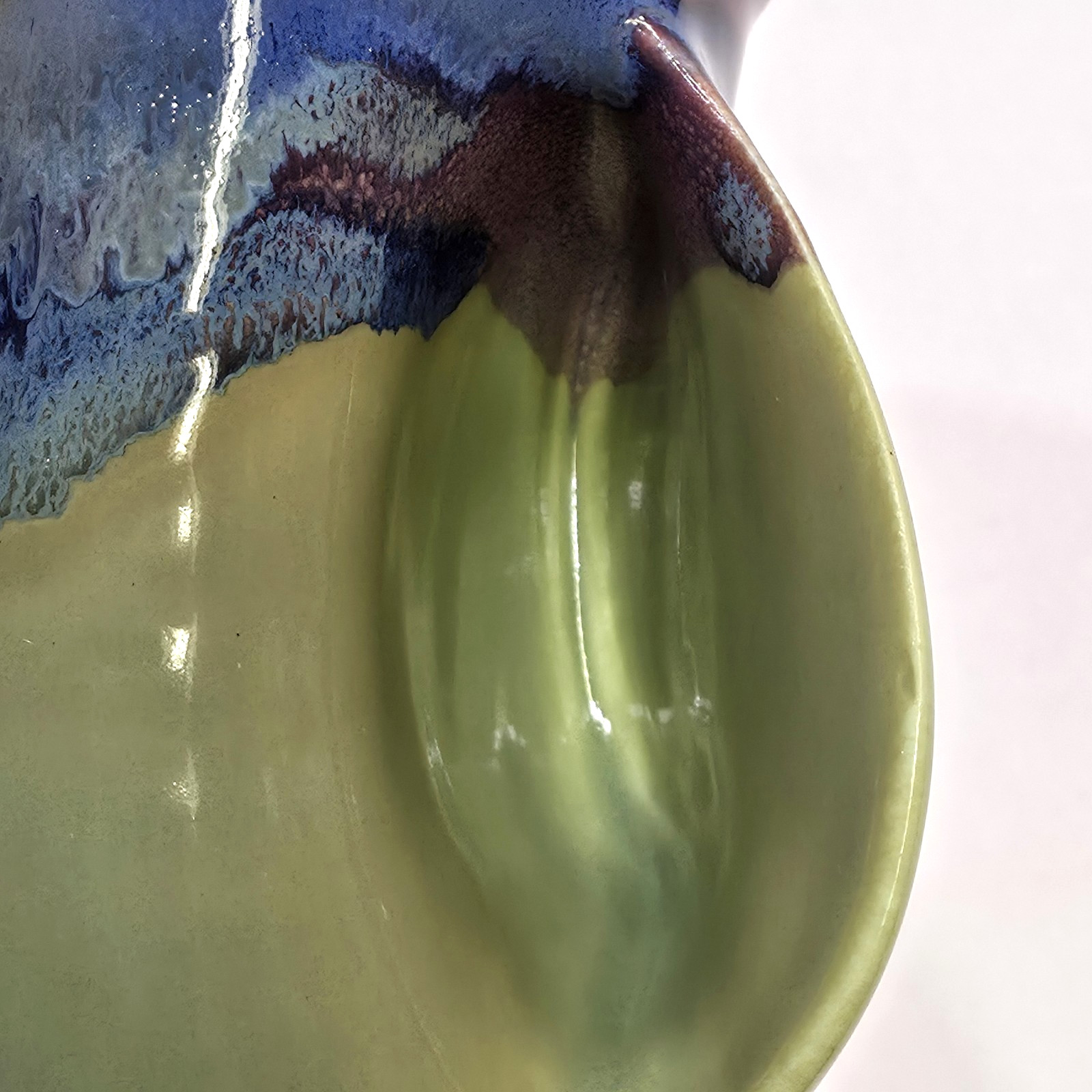 Neher 16oz Right Hand Handwarmer Mug 3 Color Drip Glaze Pottery Green Blue 2011