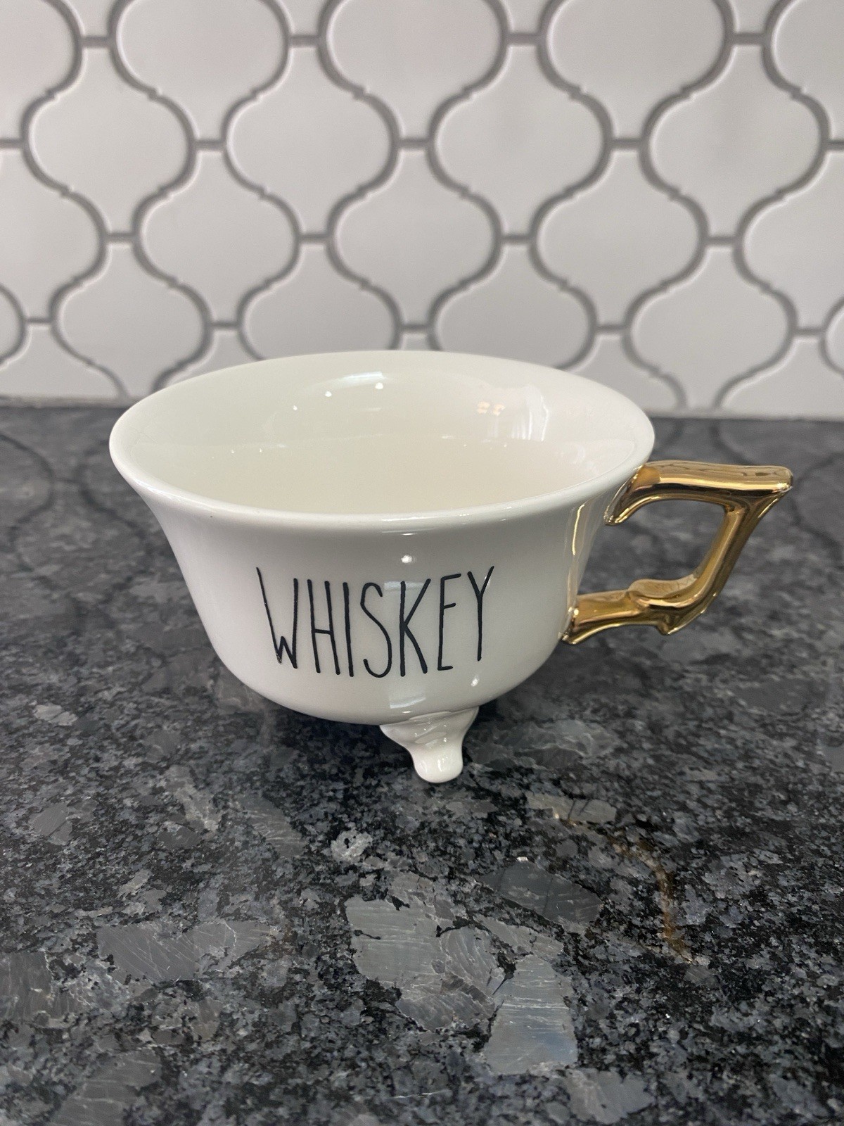 Creative Co-op Stoneware 3 Footed WHISKEY W/Gold Handle Tea Cup