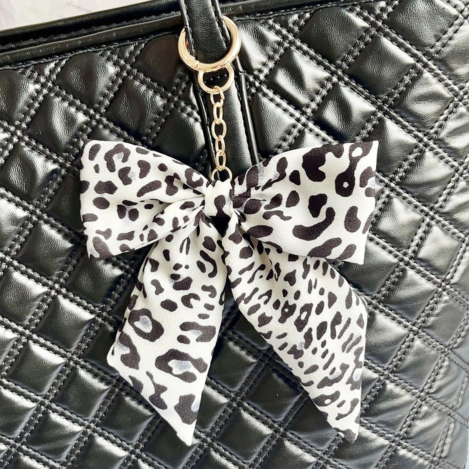 Fuerxy Leopard Print Bow Bag Charm for Purse Handbags Medium, Brown