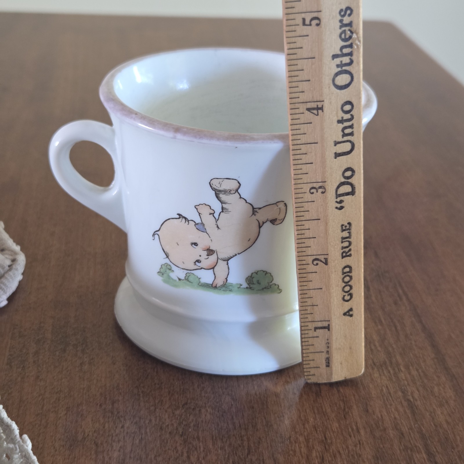 Antique 1920s Kewpie Rose O’Neill Wilson Thick White Milk Glass Coffee Mug